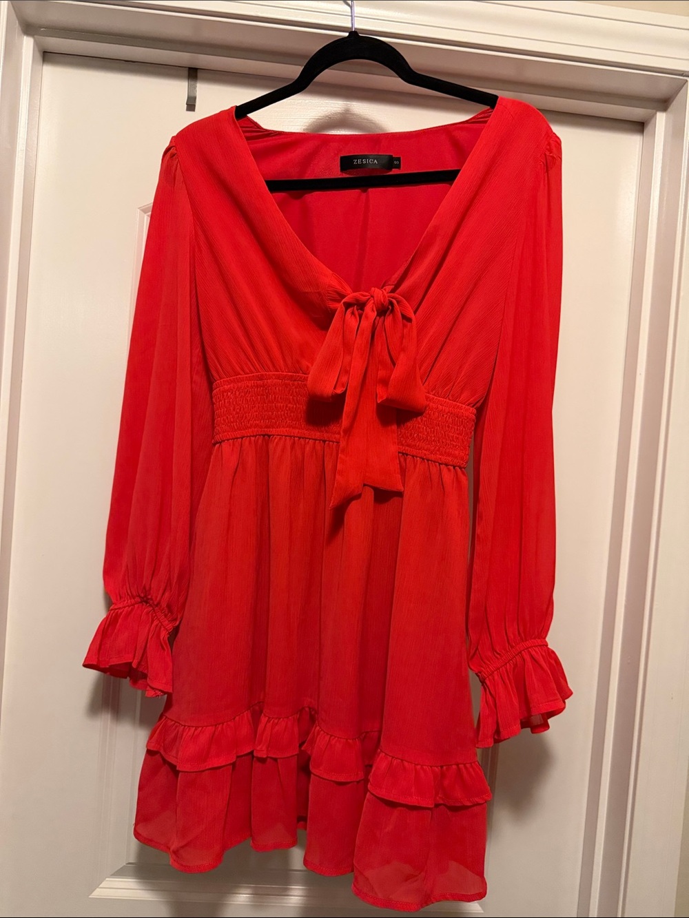 Zesica Red V-Neck Tie Front Dress